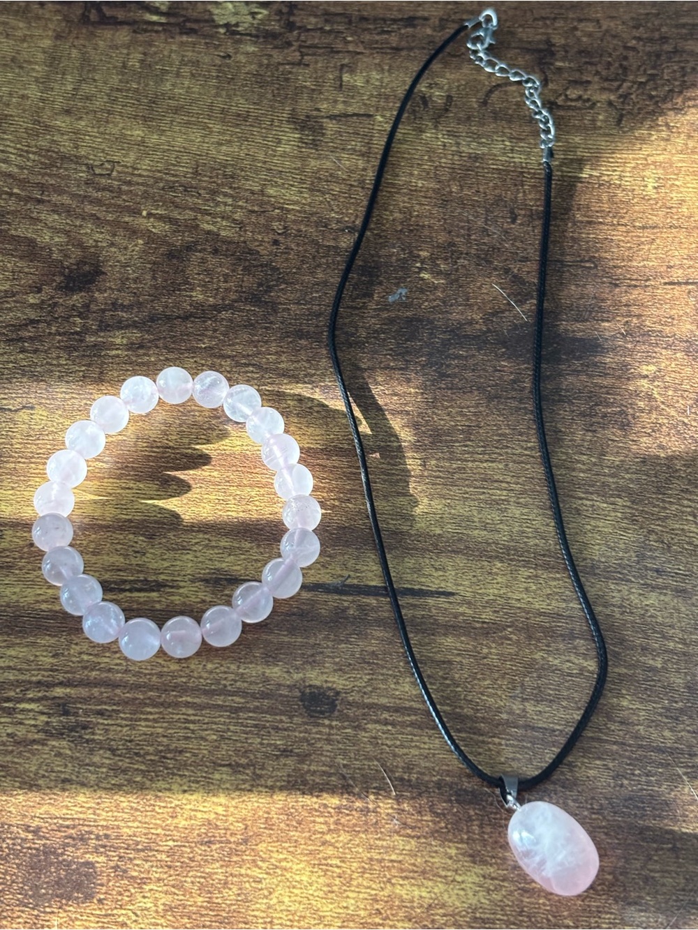 Rose Quartz Bracelet And Rose Quartz Oval Necklace Jewelry Set